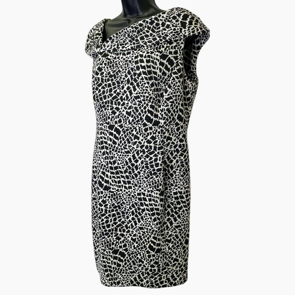 Kim Rogers Petite Womens 12P Dress Animal Print Bateau Neck Stretch Black White - Picture 4 of 13
